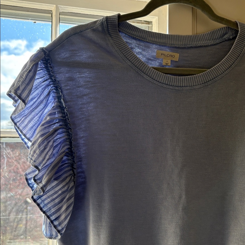 Blue Ruffle Sleeve Top - Picture 7 of 8